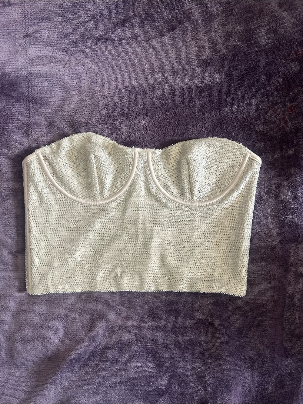 Zara Ivory Strapless Sequin Bustier Crop Top